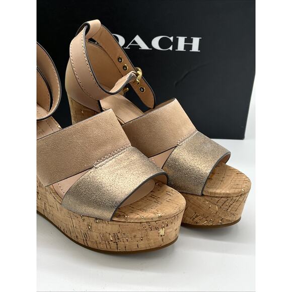 Coach Leather Isla Metallic Wedge Sandal Size 6 MSRP $165 New With Box - Picture 3 of 9